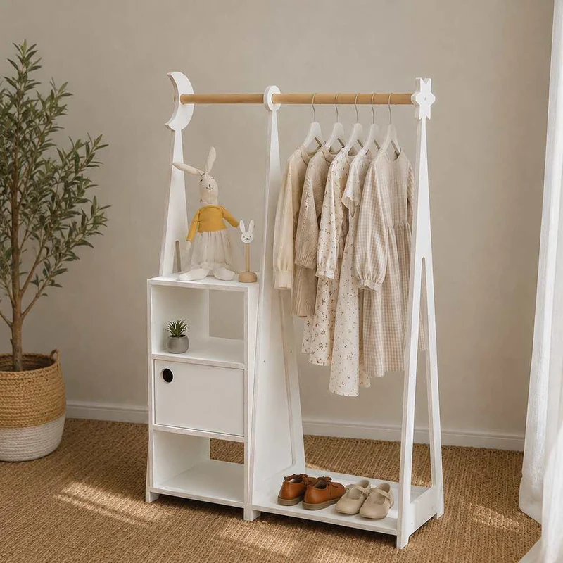 Kindergarderobe Montessori Weiß, 117 x 75 x 27 cm