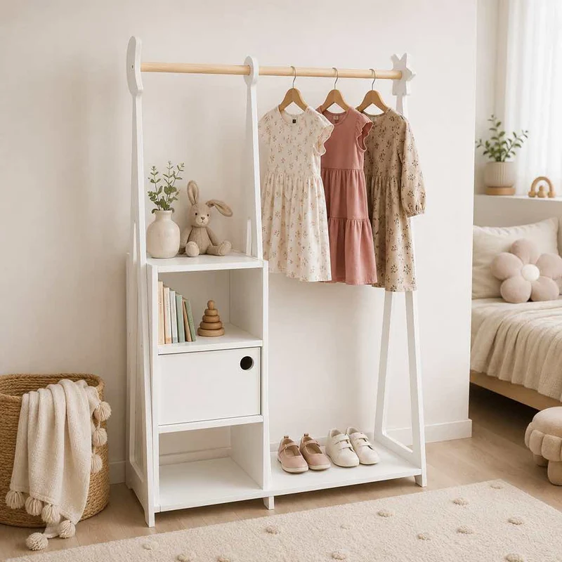 Kindergarderobe Montessori Weiß, 117 x 75 x 27 cm