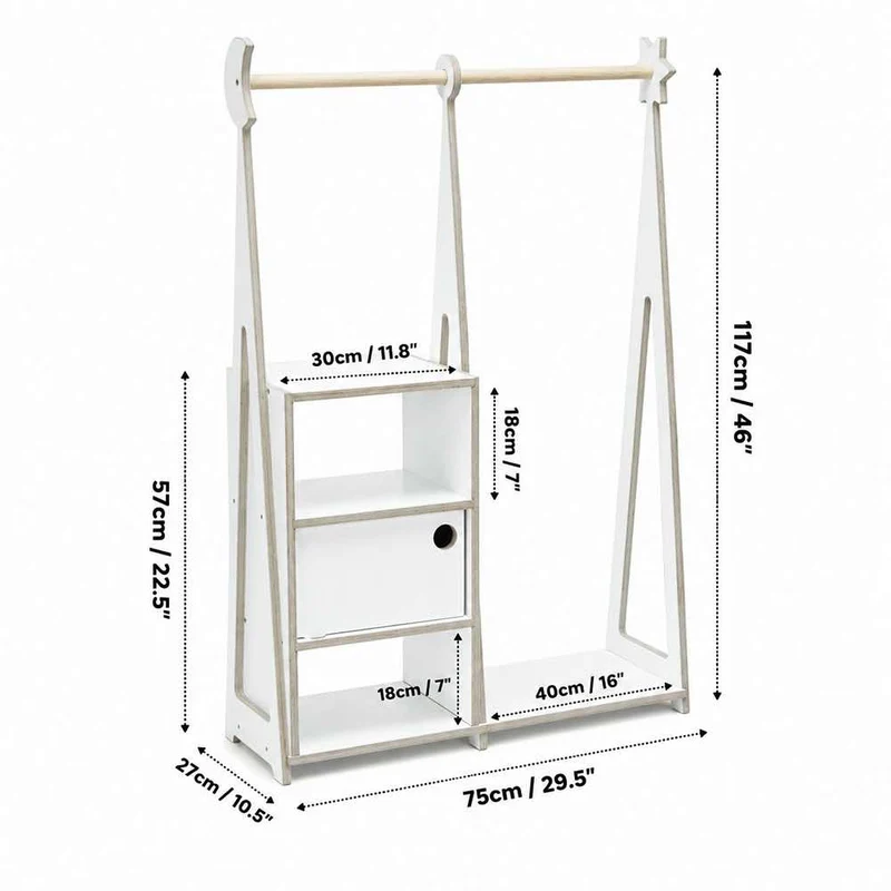 Kindergarderobe Montessori Weiß, 117 x 75 x 27 cm