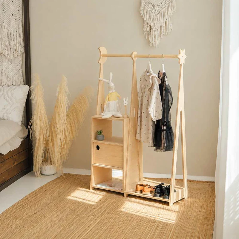 Kindergarderobe Montessori Natur, 117 x 75 x 27 cm