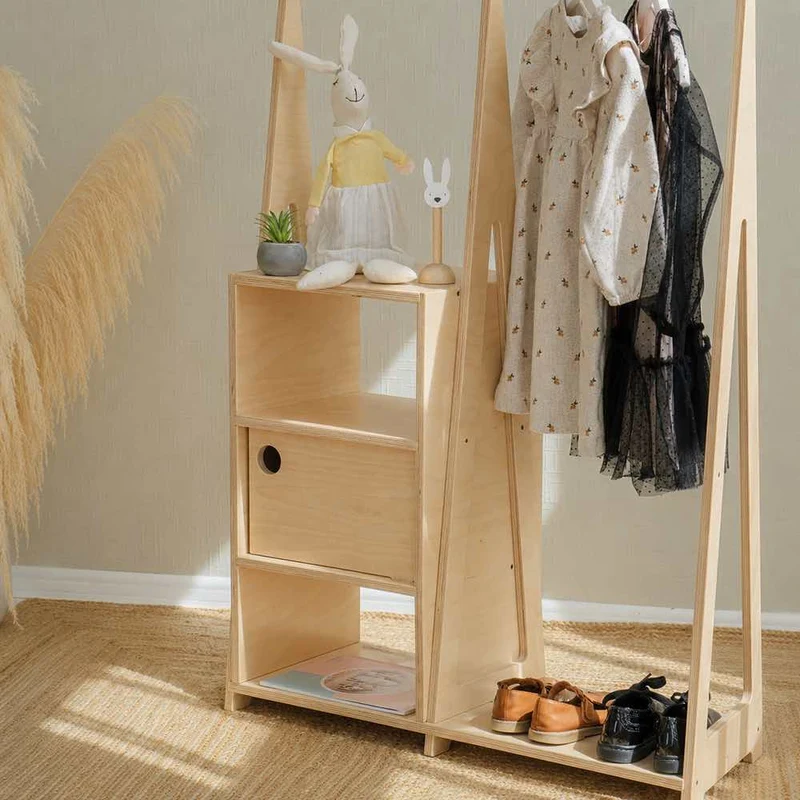 Kindergarderobe Montessori Natur, 117 x 75 x 27 cm