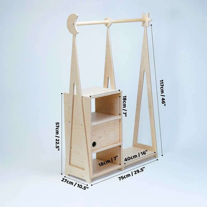 Kindergarderobe Montessori Natur, 117 x 75 x 27 cm