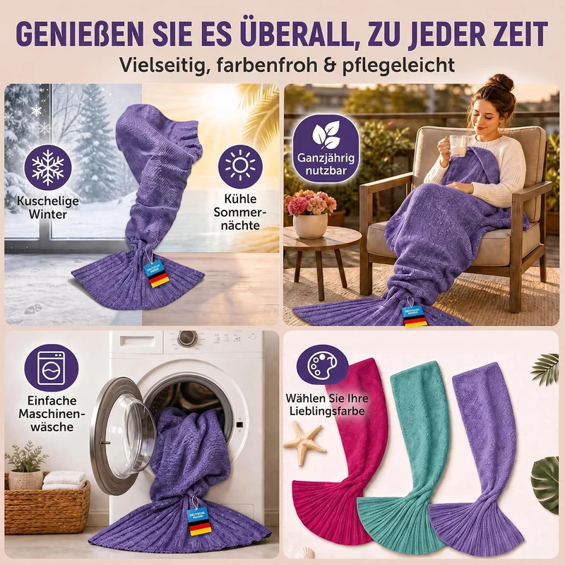 Feluna Meerjungfrau Kuscheldecke – 180x85 cm – Weiche Strickdecke