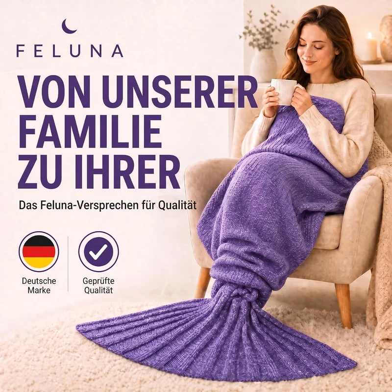 Feluna Meerjungfrau Kuscheldecke – 180x85 cm – Weiche Strickdecke