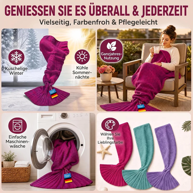 Feluna Meerjungfrau Kuscheldecke – 180x85 cm – Weiche Strickdecke