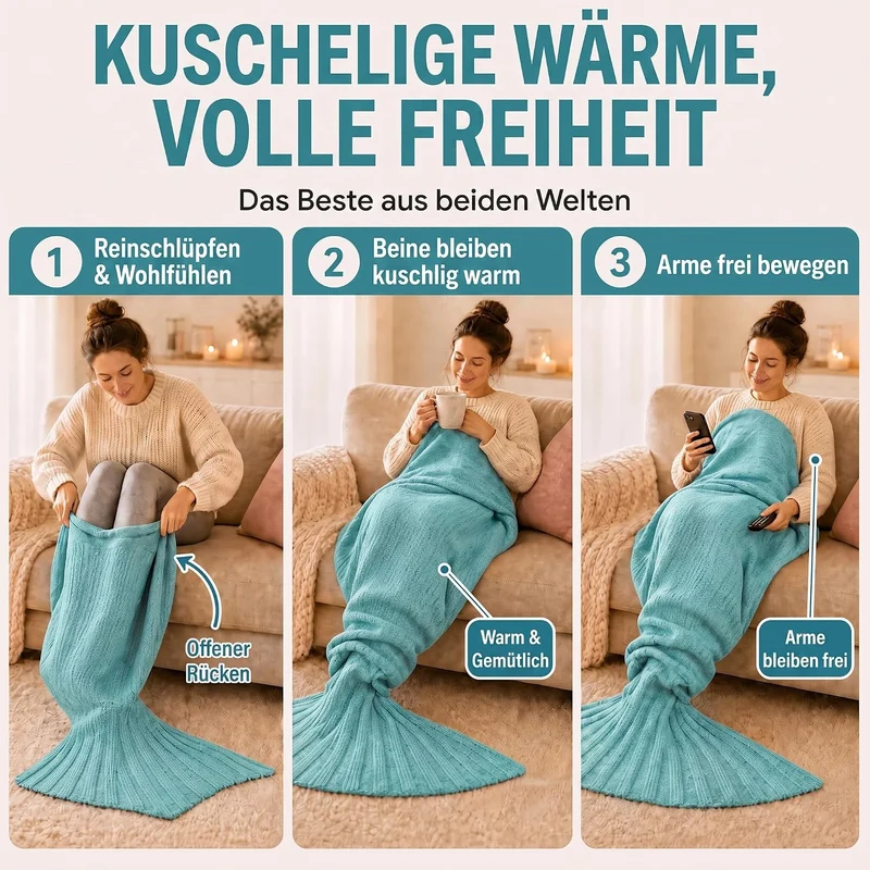 Feluna Meerjungfrau Kuscheldecke – 180x85 cm – Weiche Strickdecke