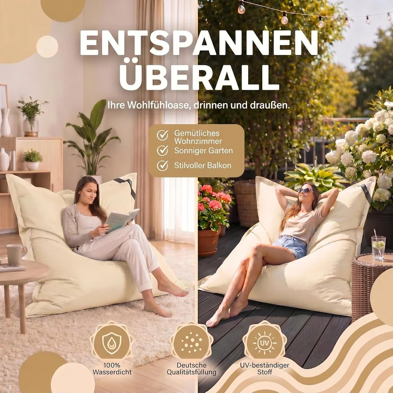 LazyBag XXL Sitzsack - Wasserfestes Outdoor Sitzkissen 180x140 cm
