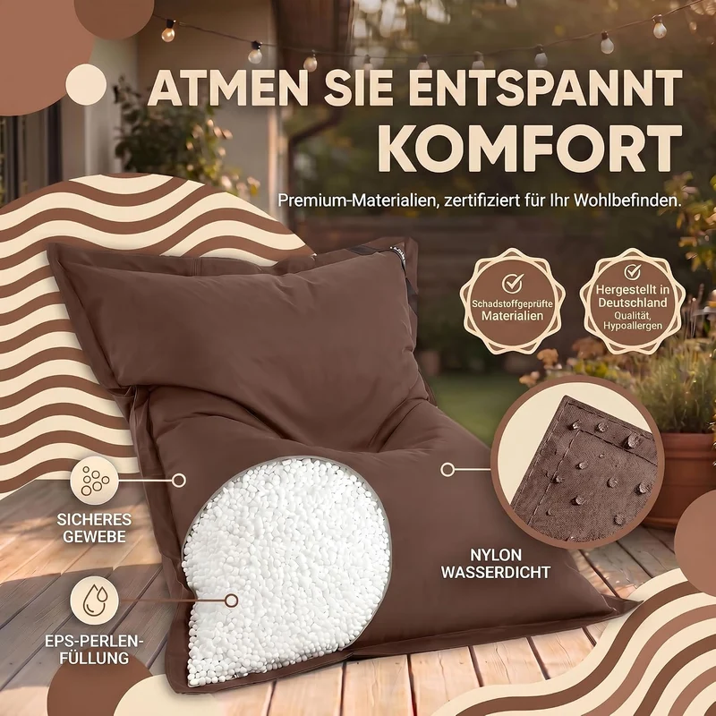 LazyBag XXL Sitzsack - Wasserfestes Outdoor Sitzkissen 180x140 cm