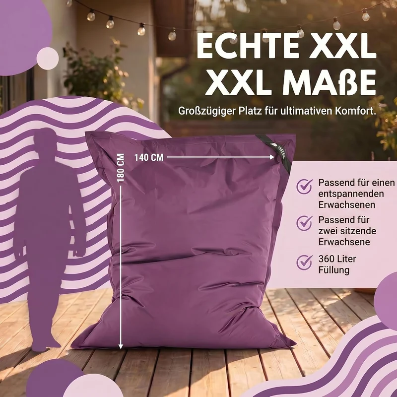 LazyBag XXL Sitzsack - Wasserfestes Outdoor Sitzkissen 180x140 cm