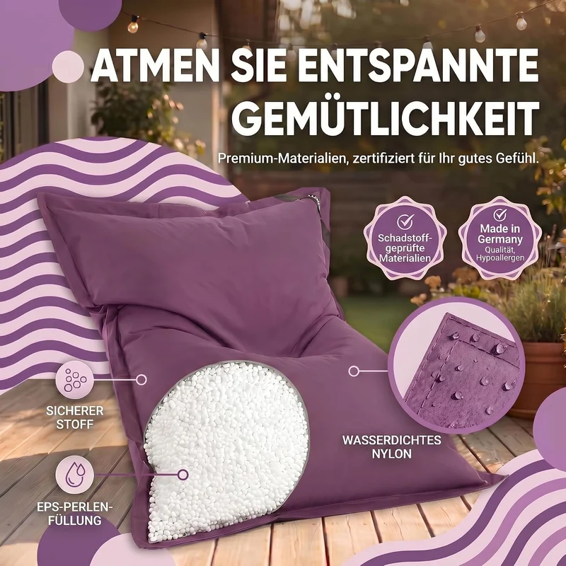 LazyBag XXL Sitzsack - Wasserfestes Outdoor Sitzkissen 180x140 cm