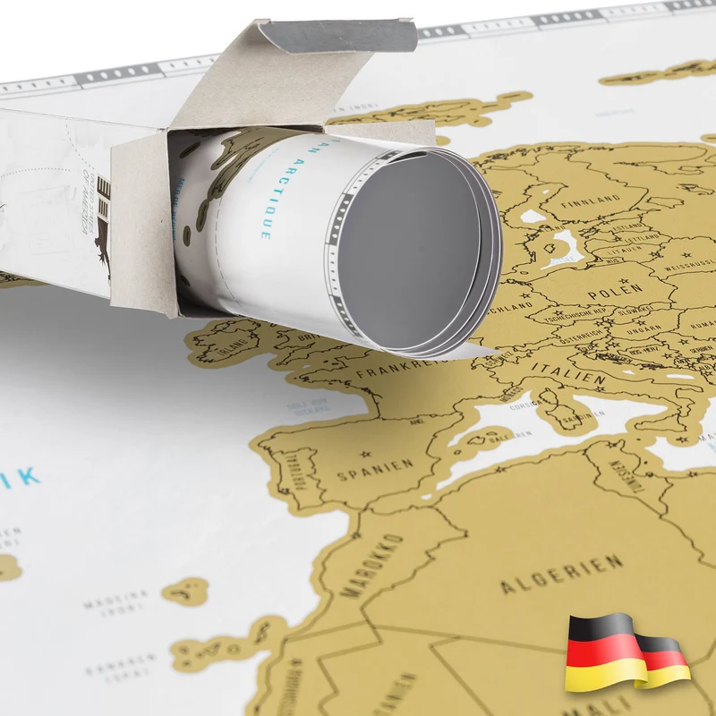 Weltkarte zum Rubbeln Deluxe in Gold für Reiselustige & Globetrotter