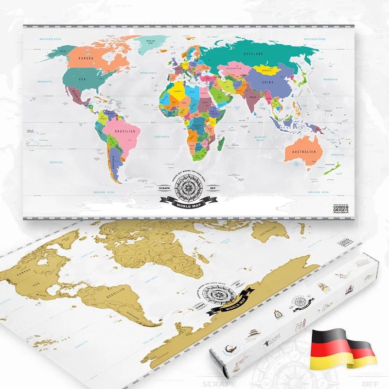 Weltkarte zum Rubbeln Deluxe in Gold für Reiselustige & Globetrotter