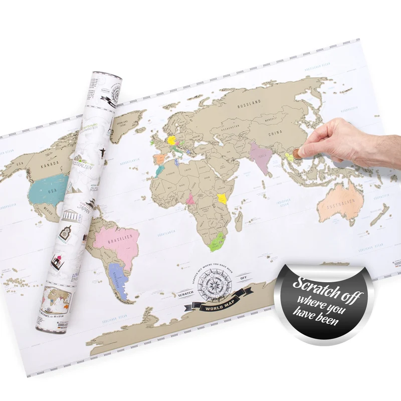 Weltkarte zum Rubbeln Deluxe in Gold für Reiselustige & Globetrotter