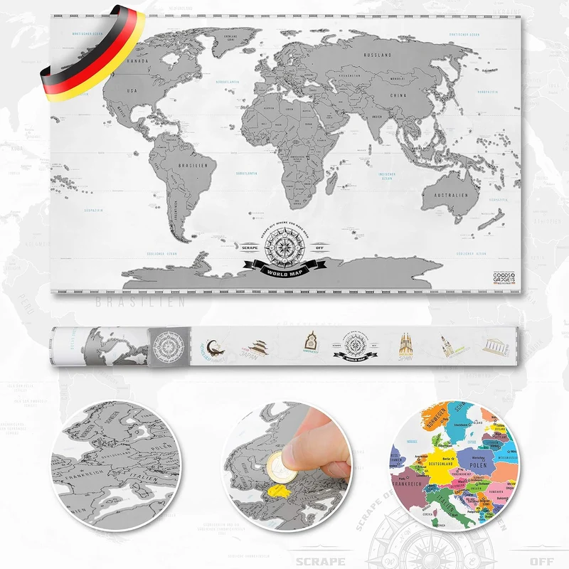 Weltkarte zum Rubbeln XXL - Gold Rubbel-Weltkarte für Reisende