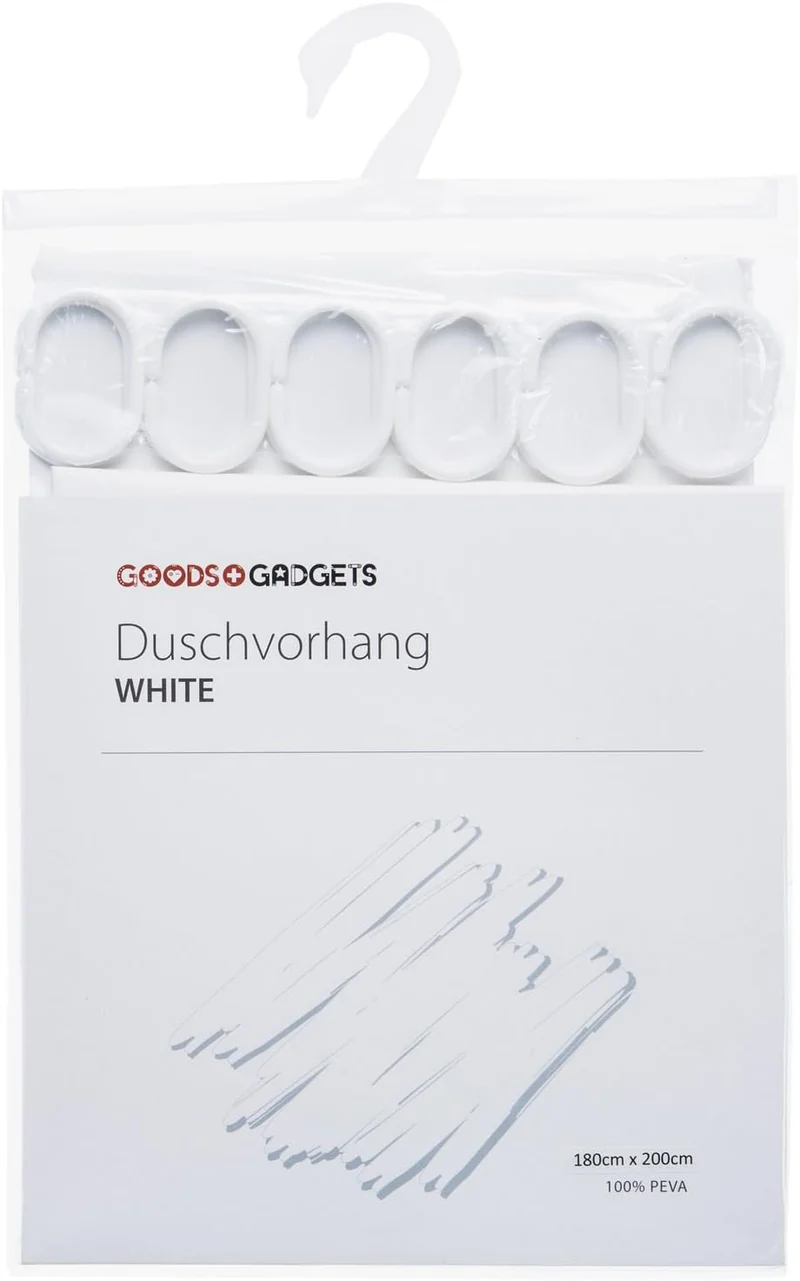 Duschvorhang 180x200 cm - Weißer Anti-Schimmel PEVA Badvorhang