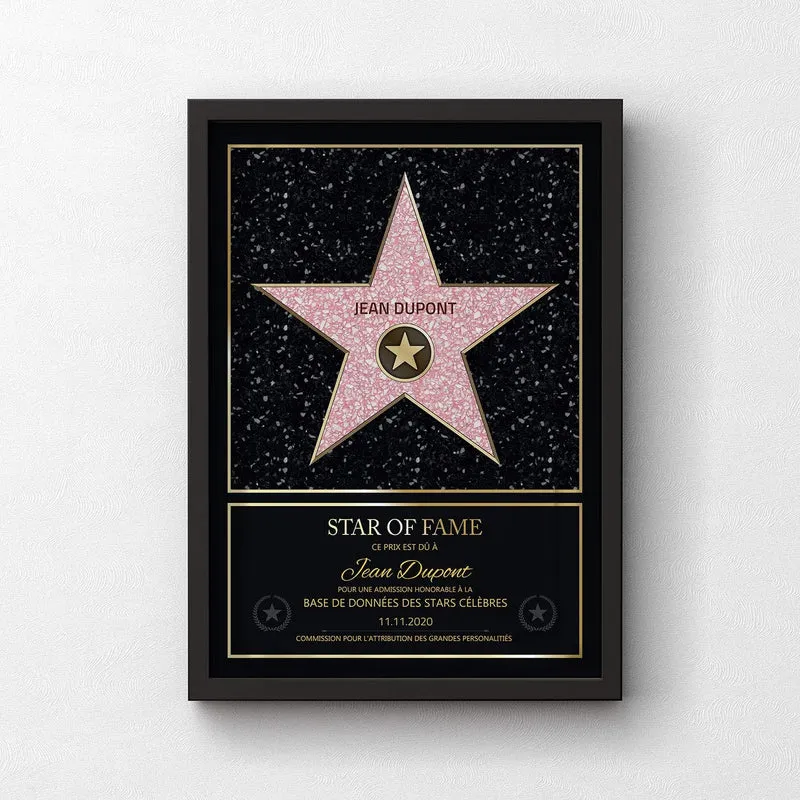 Personalisierte Hollywood Star Urkunde mit Holzrahmen – DIN A4