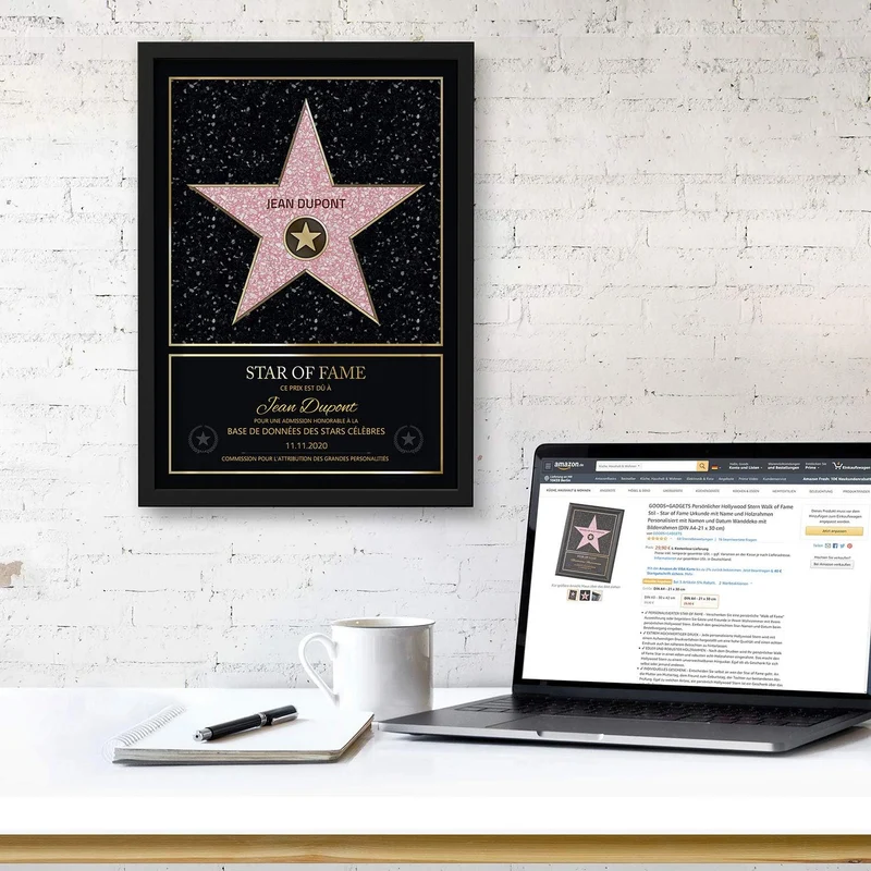 Personalisierte Hollywood Star Urkunde mit Holzrahmen – DIN A4