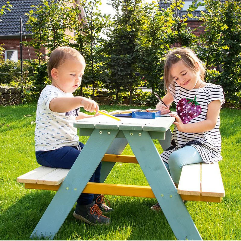 Sitzgarnitur für bis zu 4 Kinder Vollmassiv Nadelholz, mehrfarbig