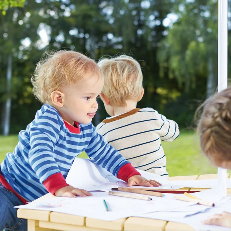 Sitzgarnitur eckig für bis zu 6 Kinder, Vollmassiv Nadelholz