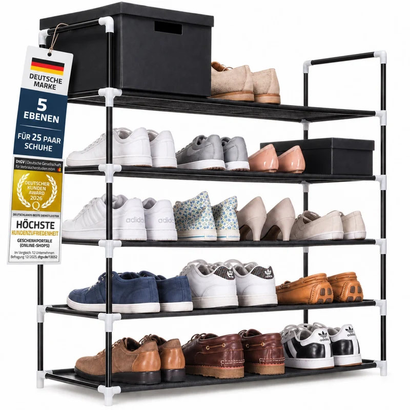 XXL Schuhregal Schwarz für 25 Paar Schuhe – Platzsparende Ablage