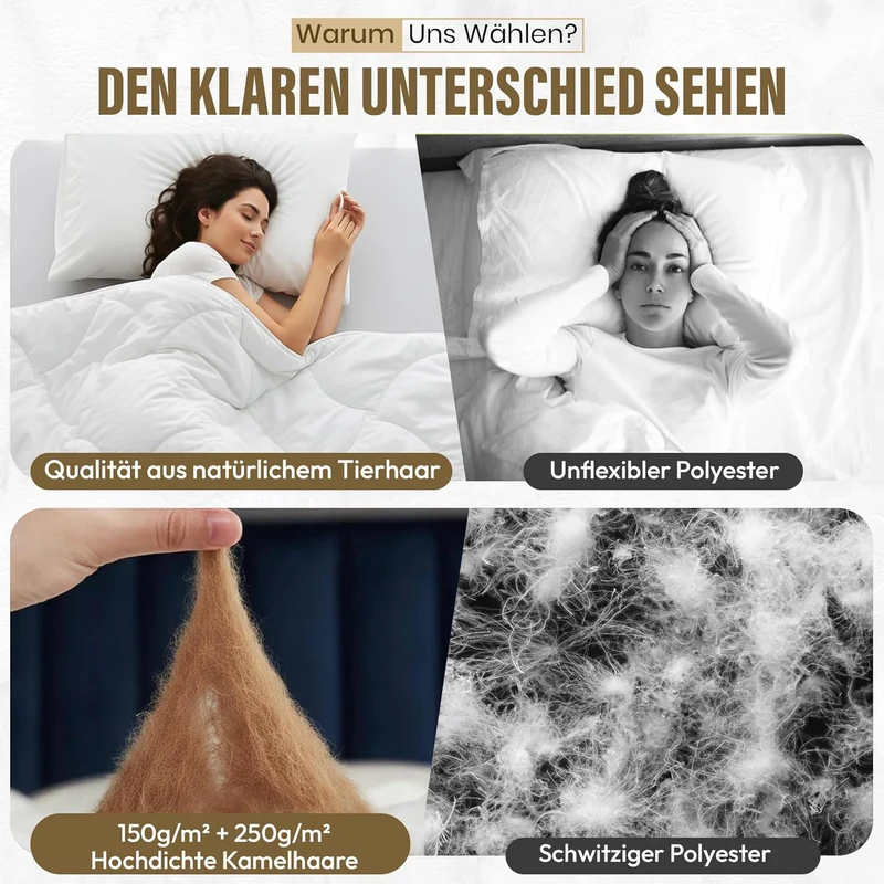 Kamelhaar-Decke Bettdecke 4-Jahreszeiten 135x200cm - Atmungsaktiv