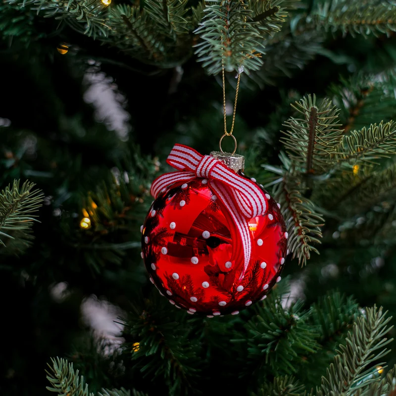 Weihnachtskugel m. gestreifter Schleife