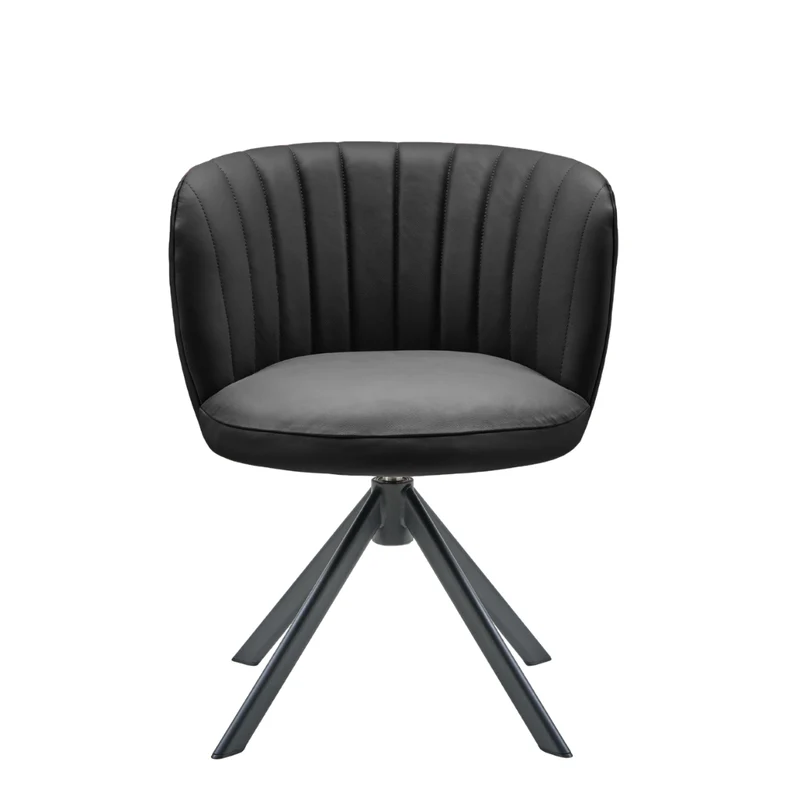 Shelly II Esszimmerstuhl aus Leder mit Drehgestell (Schwarz)