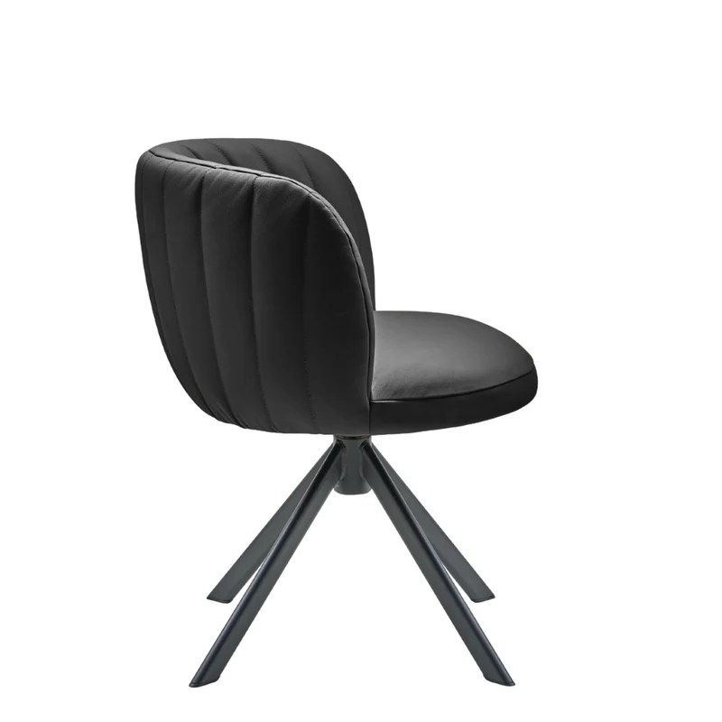Shelly II Esszimmerstuhl aus Leder mit Drehgestell (Schwarz)