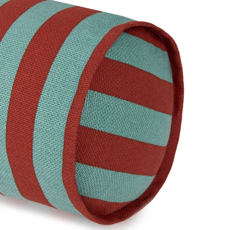 Coussin traversin en coton à rayures rouge bordeaux et vert 50 x 18 x 18 cm Vibes - Nobodinoz