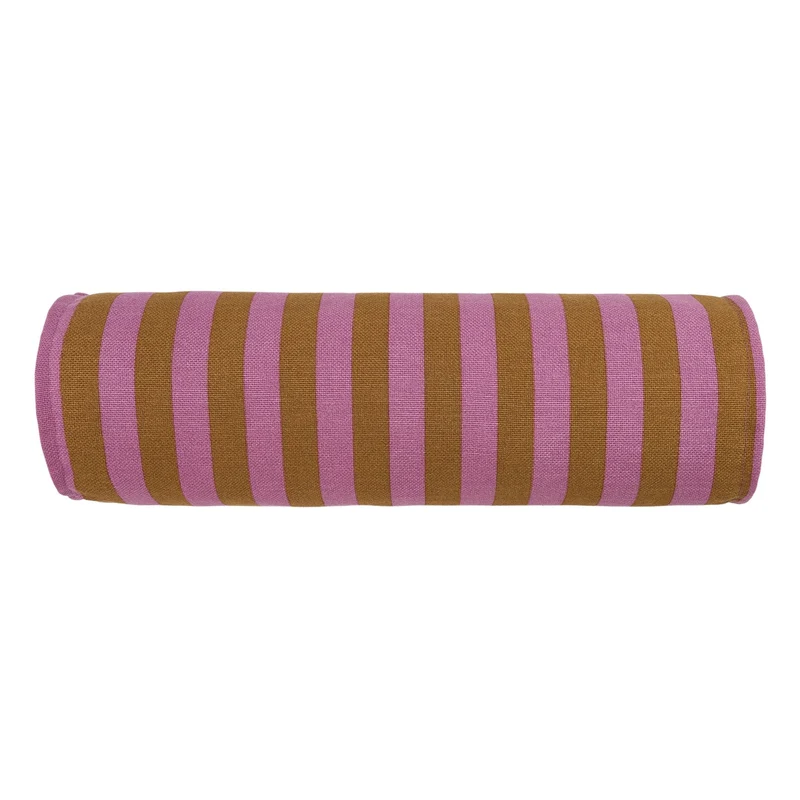 Coussin traversin en coton à rayures rose et jaune curry 50 x 18 x 18 cm Vibes - Nobodinoz