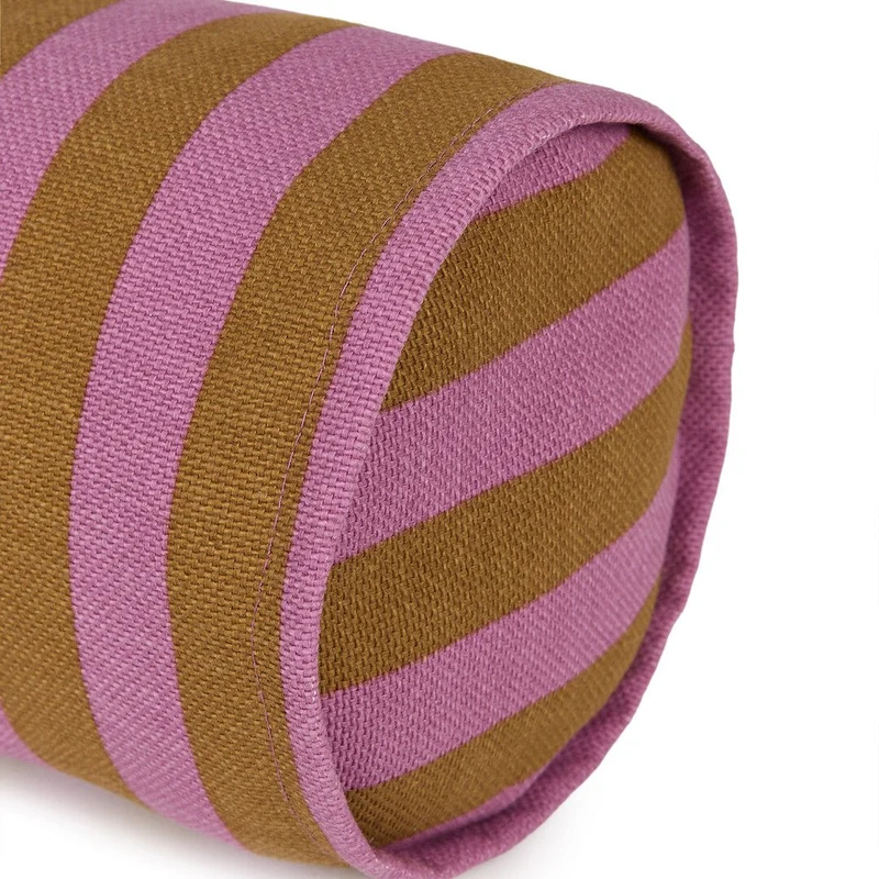 Coussin traversin en coton à rayures rose et jaune curry 50 x 18 x 18 cm Vibes - Nobodinoz