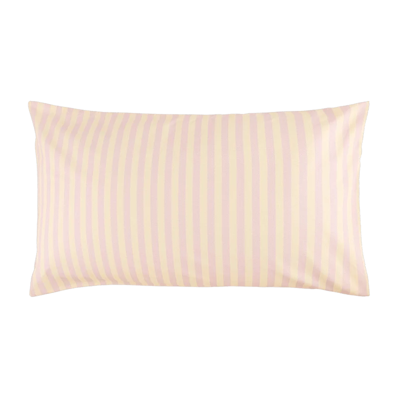 Taie d'oreiller en popeline de coton bio à rayures rose et jaune 50 x 75 cm Leonard - Nobodinoz
