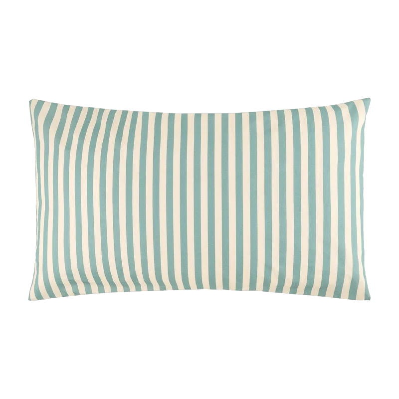 Taie d'oreiller en popeline de coton bio à rayures bleu turquoise 50 x 75 cm Leonard - Nobodinoz