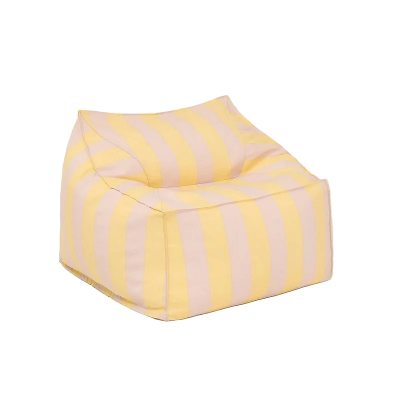 Fauteuil pouf d'extérieur en tissu déperlant à rayures jaune et rose 80 x 90 x 58 cm Lenny - Nobodinoz
