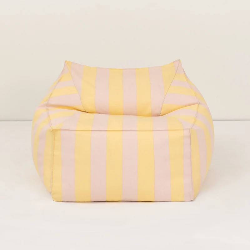 Fauteuil pouf d'extérieur en tissu déperlant à rayures jaune et rose 80 x 90 x 58 cm Lenny - Nobodinoz
