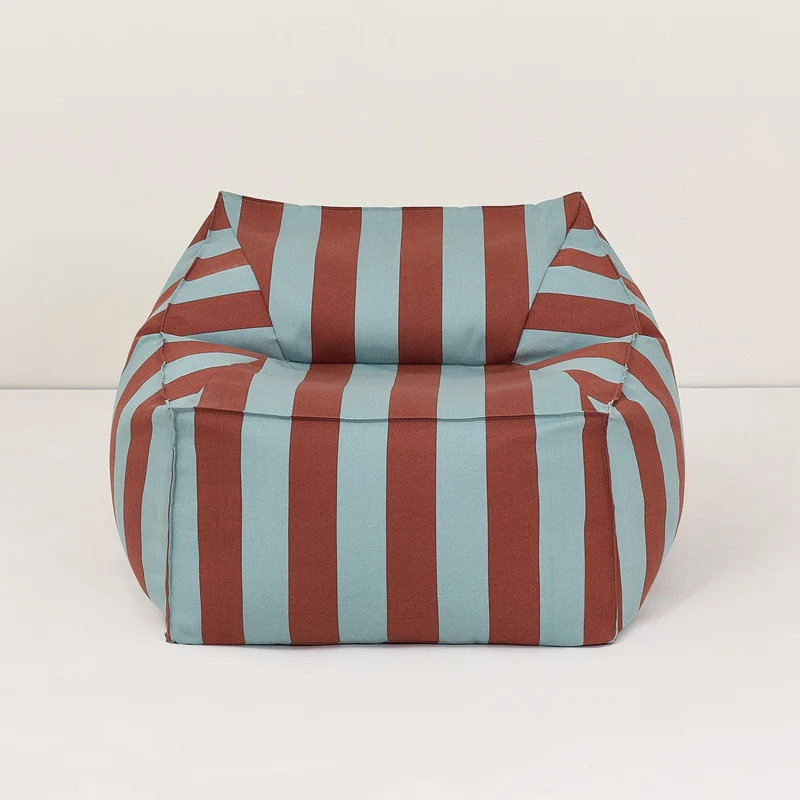 Fauteuil pouf d'extérieur en tissu déperlant à rayures bleu et rouge 80 x 90 x 58 cm Lenny - Nobodinoz