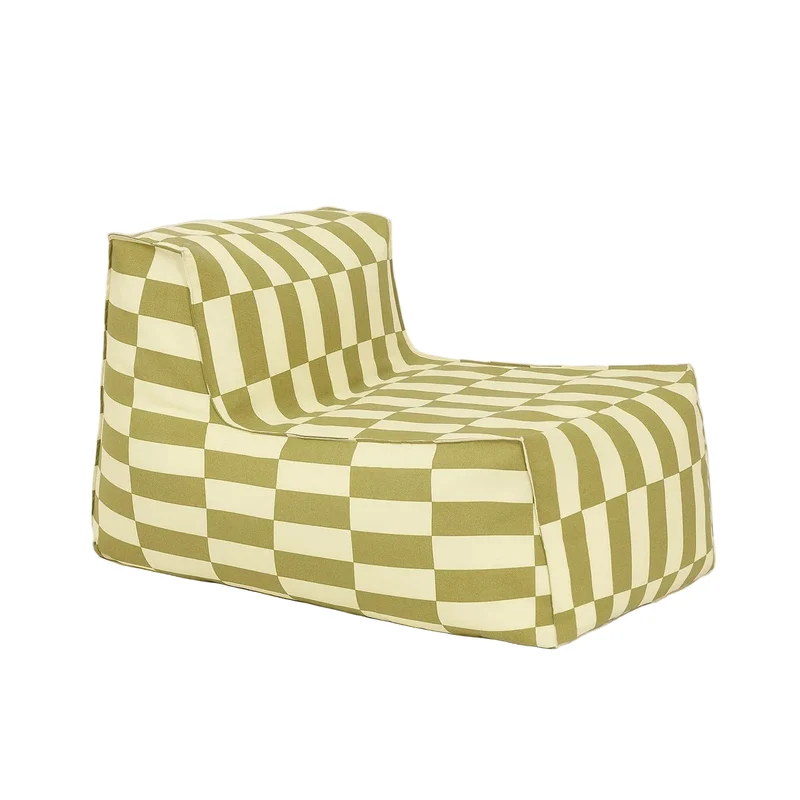 Pouf long d'extérieur en tissu déperlant à carreaux vert et jaune 70 x 110 x 62 cm Matteo - Nobodinoz