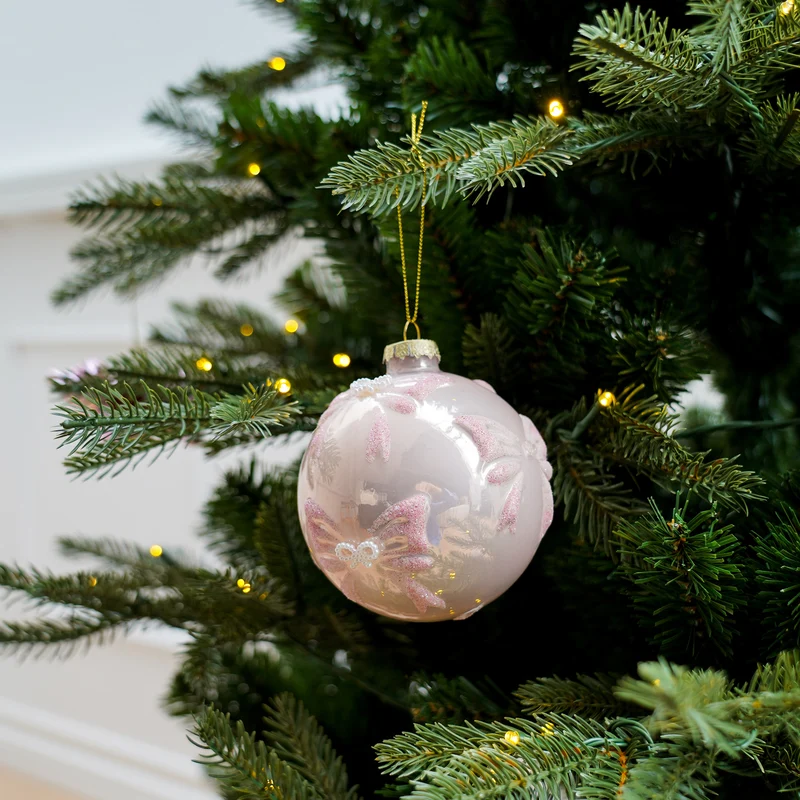 Christbaumkugel m. Perlen- und Glitzerschleife