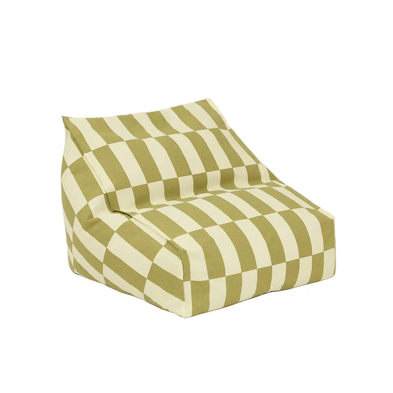 Pouf d'extérieur pour enfant en tissu déperlant à carreaux vert et jaune 68 x 40 x 60 cm Vibes - Nobodinoz