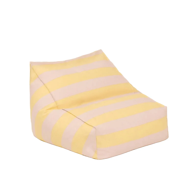 Pouf d'extérieur pour enfant en tissu déperlant à rayures jaune et rose 68 x 40 x 60 cm Vibes - Nobodinoz