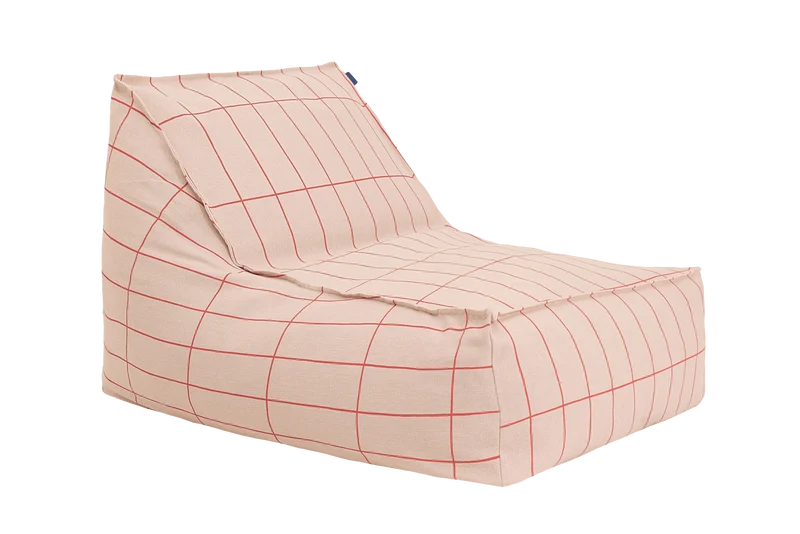 Fauteuil pouf en coton bio à carreaux rose et rouge 70 x 105 x 57 cm Vibes - Nobodinoz