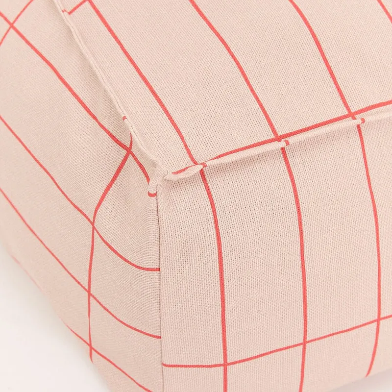 Fauteuil pouf en coton bio à carreaux rose et rouge 70 x 105 x 57 cm Vibes - Nobodinoz