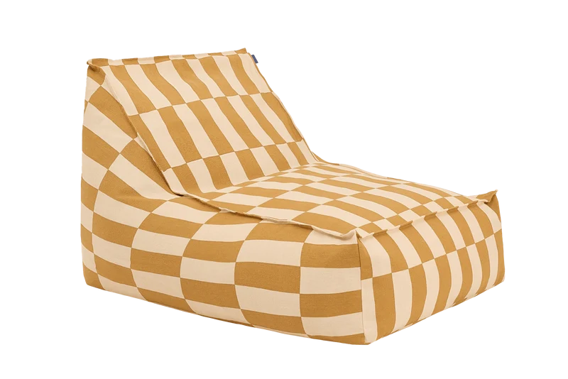 Fauteuil pouf en coton bio à carreaux jaune moutarde 70 x 105 x 57 cm Vibes - Nobodinoz