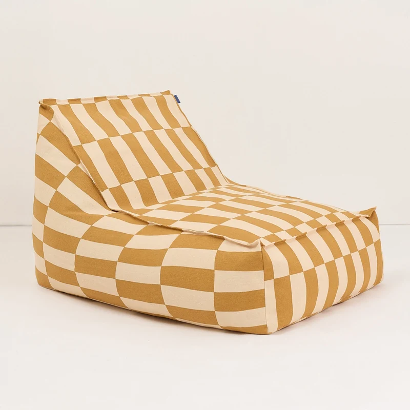 Fauteuil pouf en coton bio à carreaux jaune moutarde 70 x 105 x 57 cm Vibes - Nobodinoz