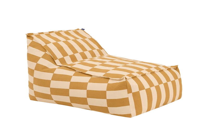 Fauteuil pouf en coton bio à carreaux jaune moutarde 70 x 105 x 57 cm Vibes - Nobodinoz