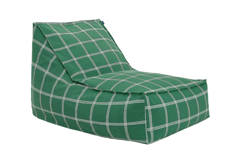Fauteuil pouf en coton bio à carreaux vert et blanc 70 x 105 x 57 cm Vibes - Nobodinoz