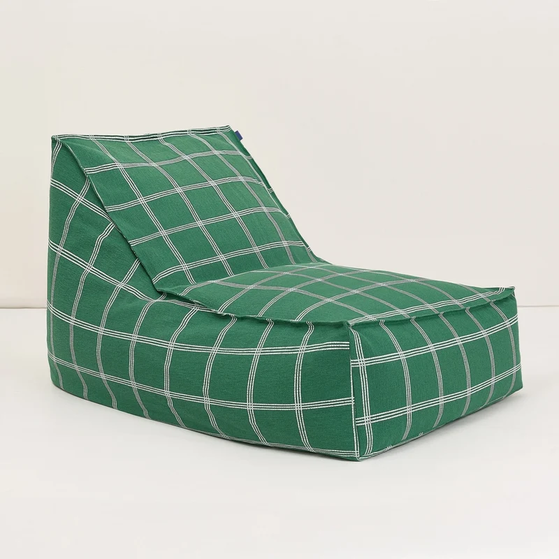 Fauteuil pouf en coton bio à carreaux vert et blanc 70 x 105 x 57 cm Vibes - Nobodinoz