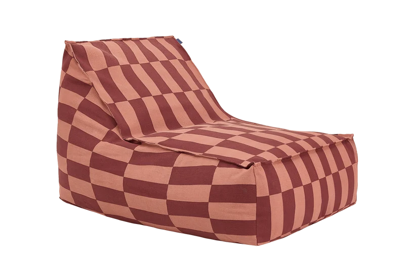 Fauteuil pouf en coton bio à carreaux rouge et rose 70 x 105 x 57 cm Vibes - Nobodinoz