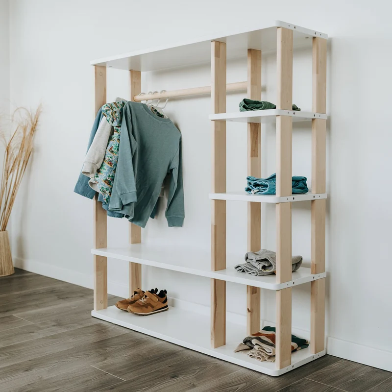 Modularer offener Montessori-Kleiderschrank aus Birkenholz 100x110x30 cm