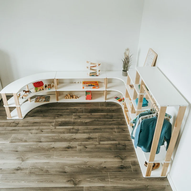 Modularer offener Montessori-Kleiderschrank aus Birkenholz 100x110x30 cm